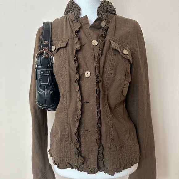 Brown Ruffled Women's Jacket - Picture 1 of 7